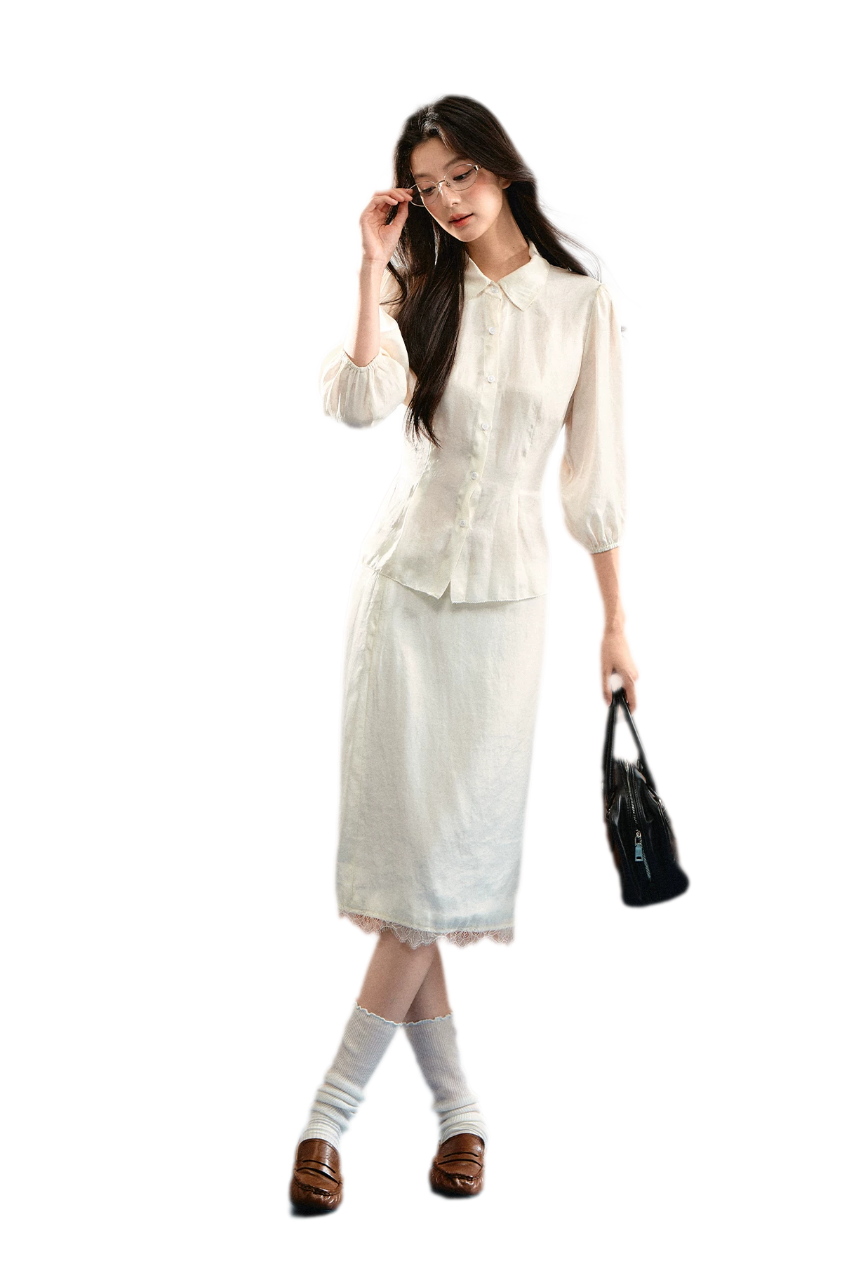 Linen Bubble Sleeve Top Skirt