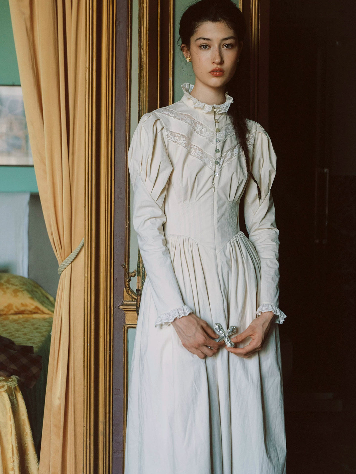 Lace Trim Victorian Midi Dress