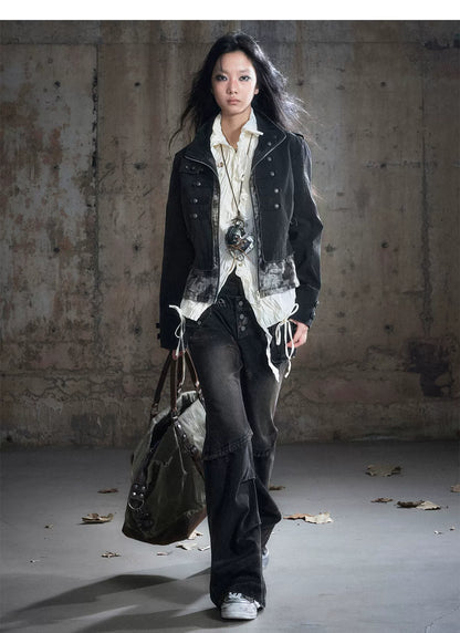 Washed Patchwork Zip Jacket