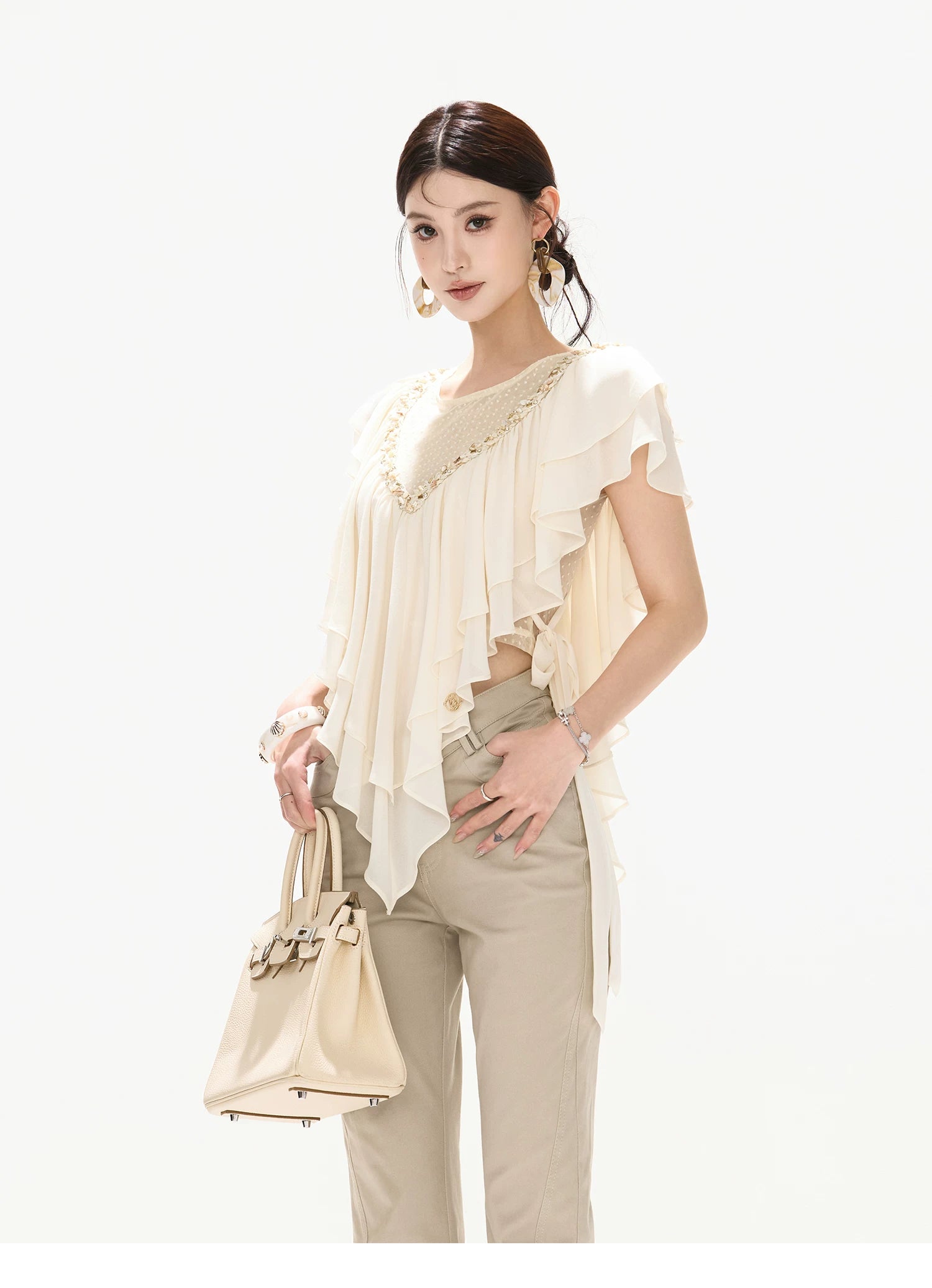 Slim Fit Flared Cotton Blend Pants