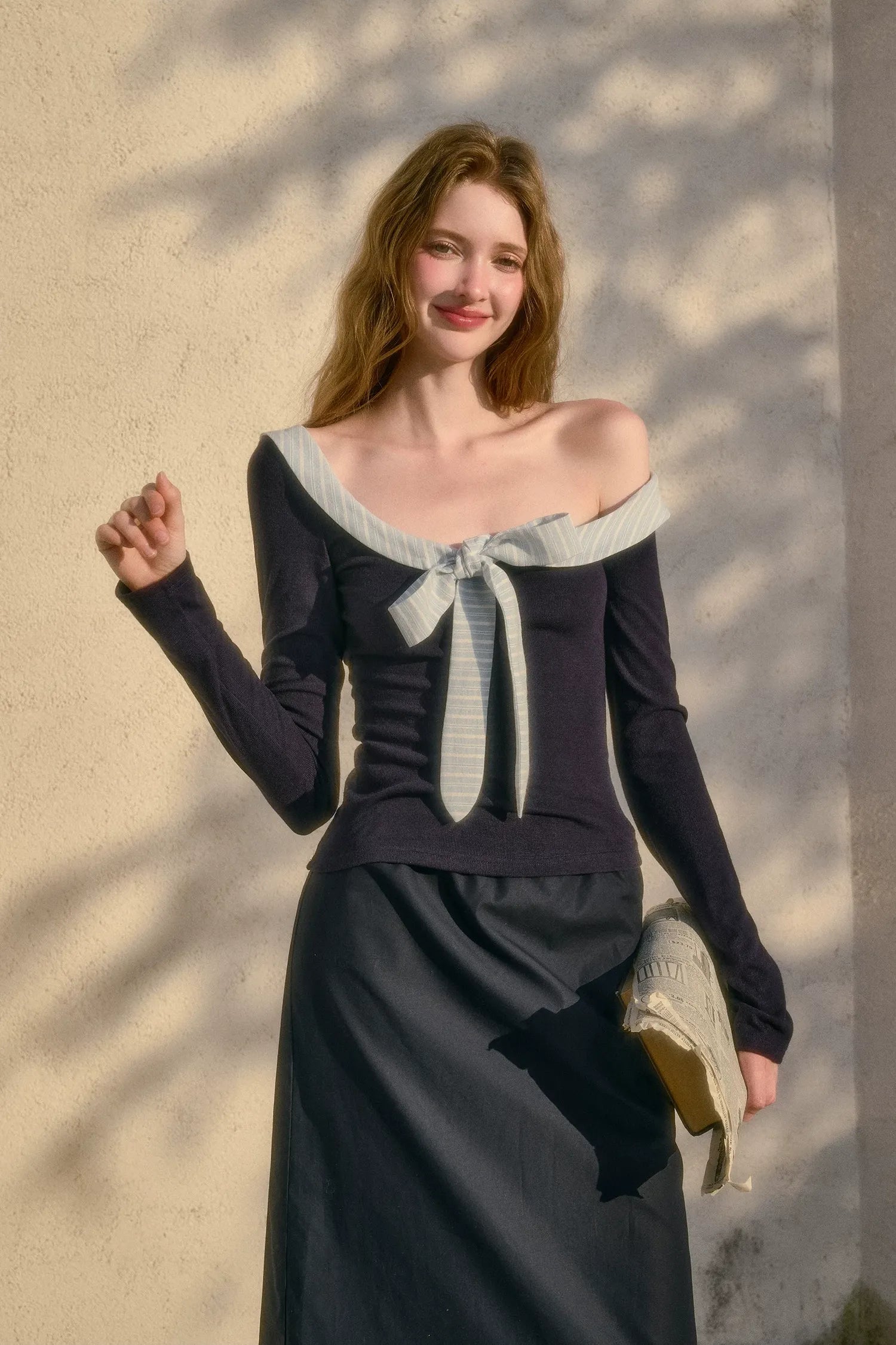 Rabbit-Ear Bow Off-Shoulder Knit