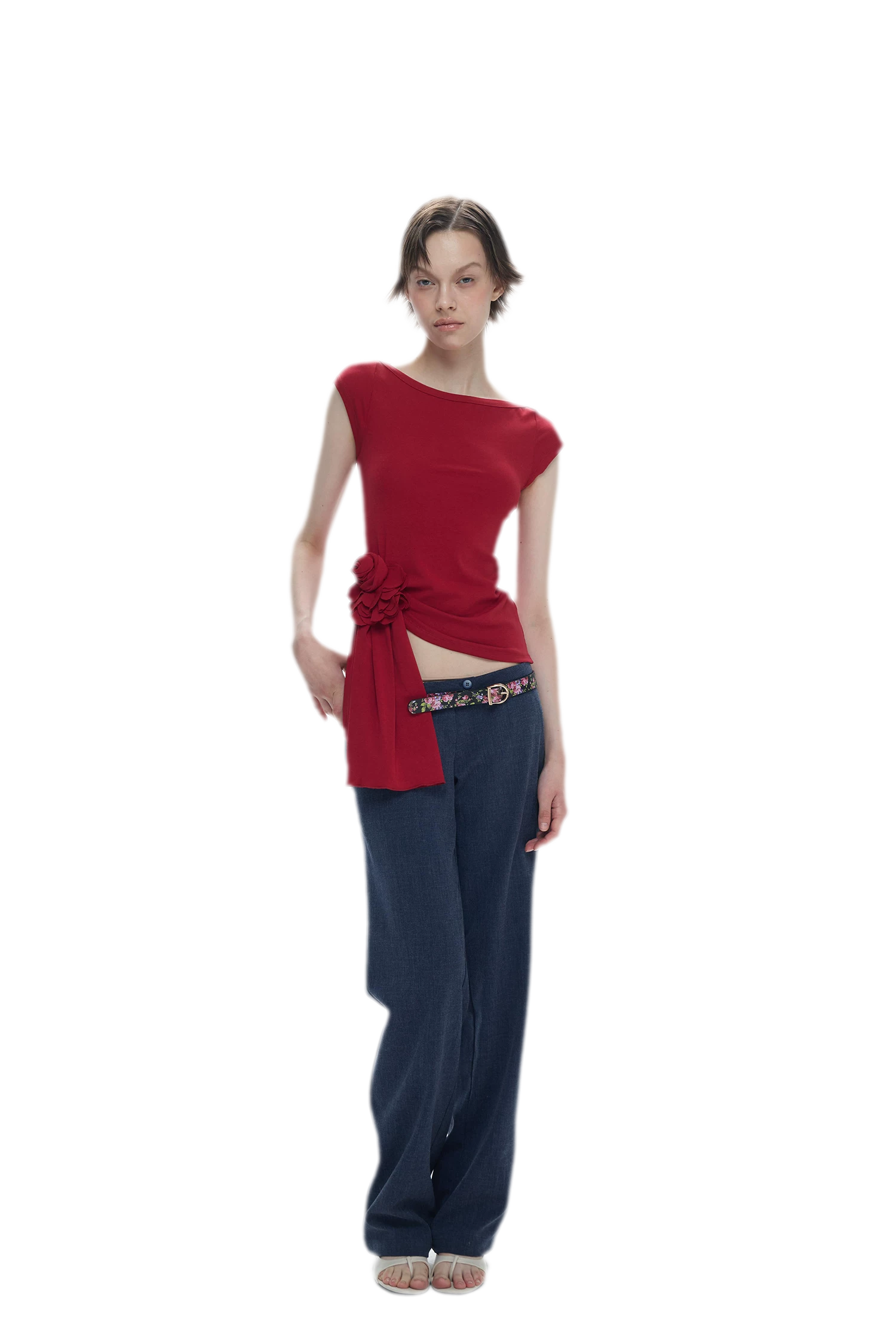 Asymmetric Flower Short Sleeve Top