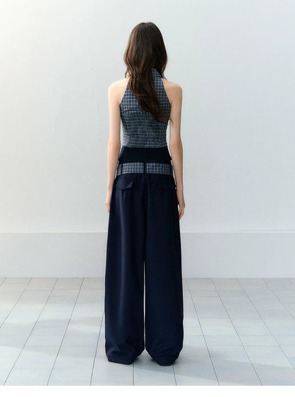 Navy Blue Plaid Two-Piece Set