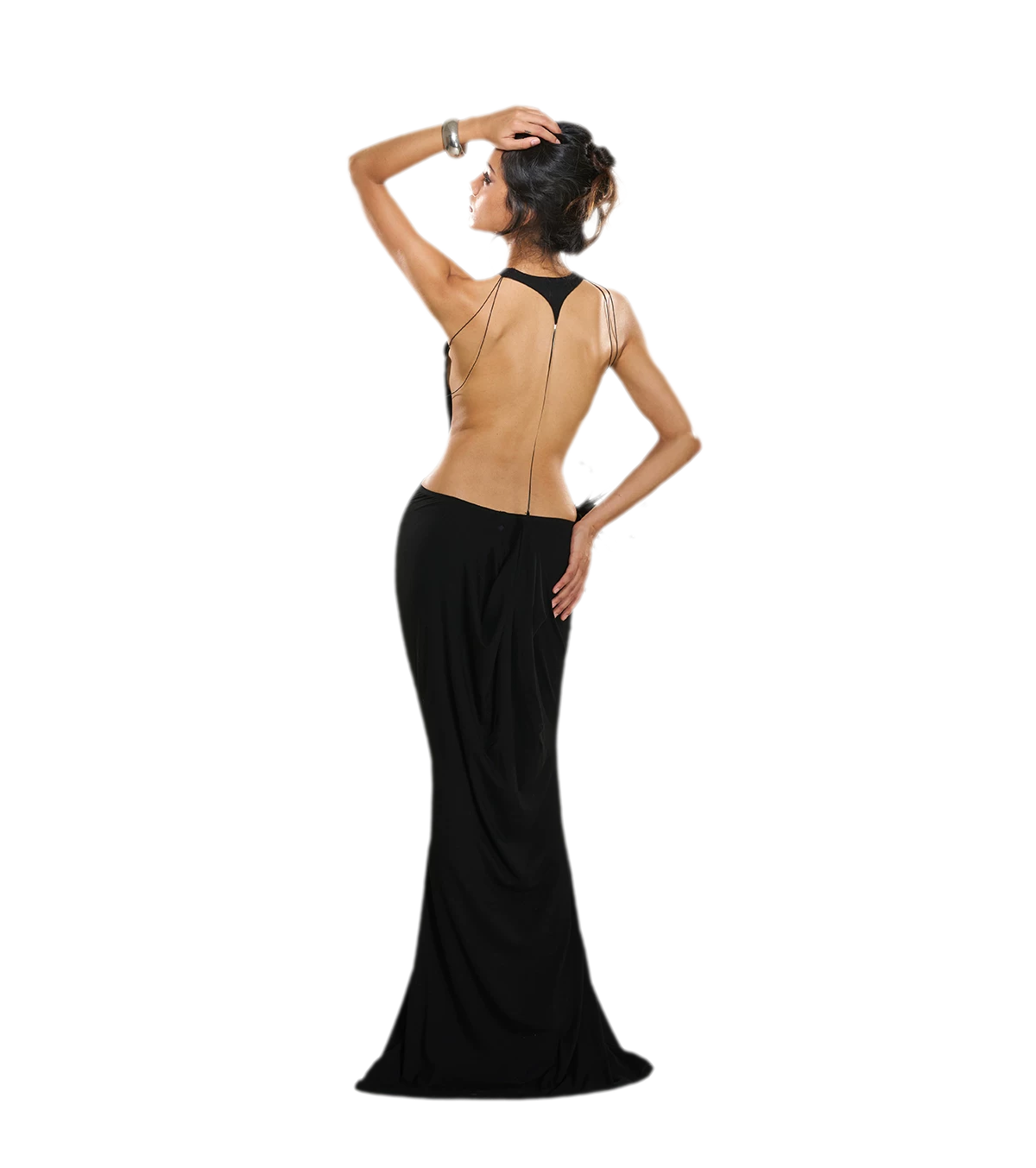 Metal Chain Open-Back Knit Dress