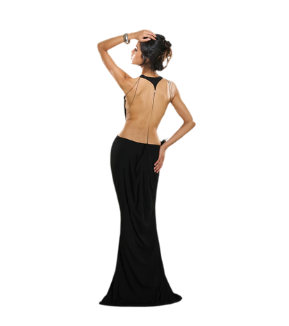 Metal Chain Open-Back Knit Dress