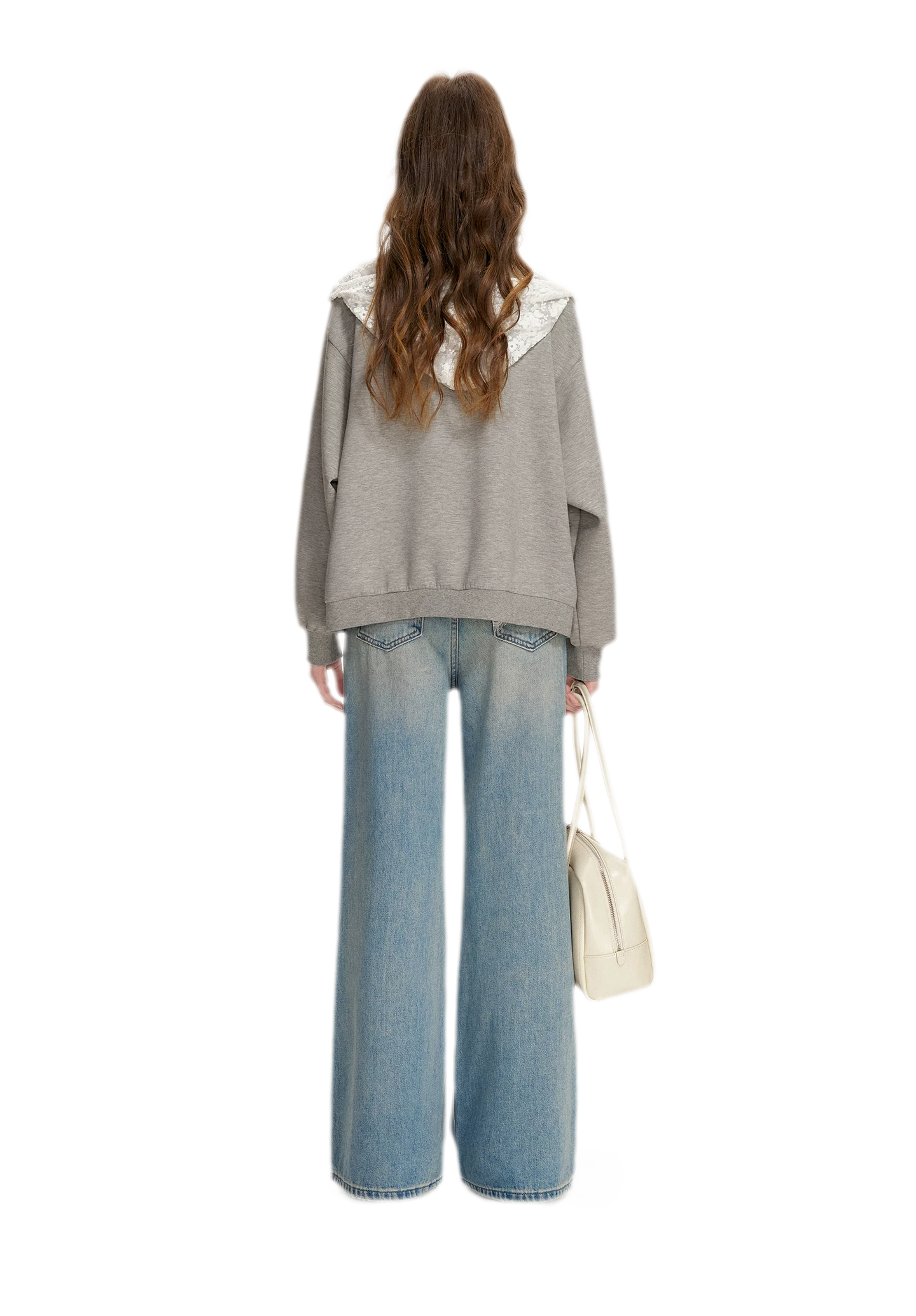 Lace-Trimmed Wide-Leg Denim Pants