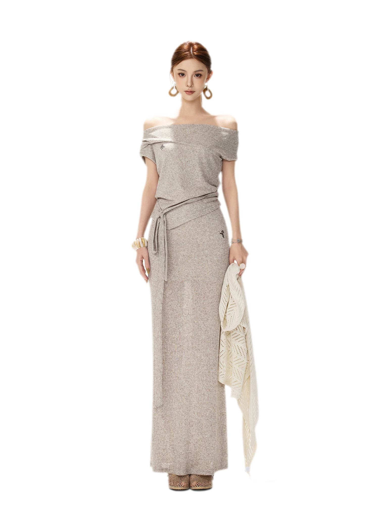 Melange Tie-Waist Skirt Set
