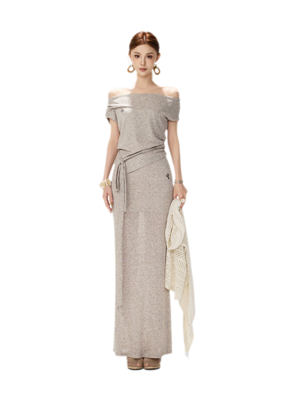 Melange Tie-Waist Skirt Set