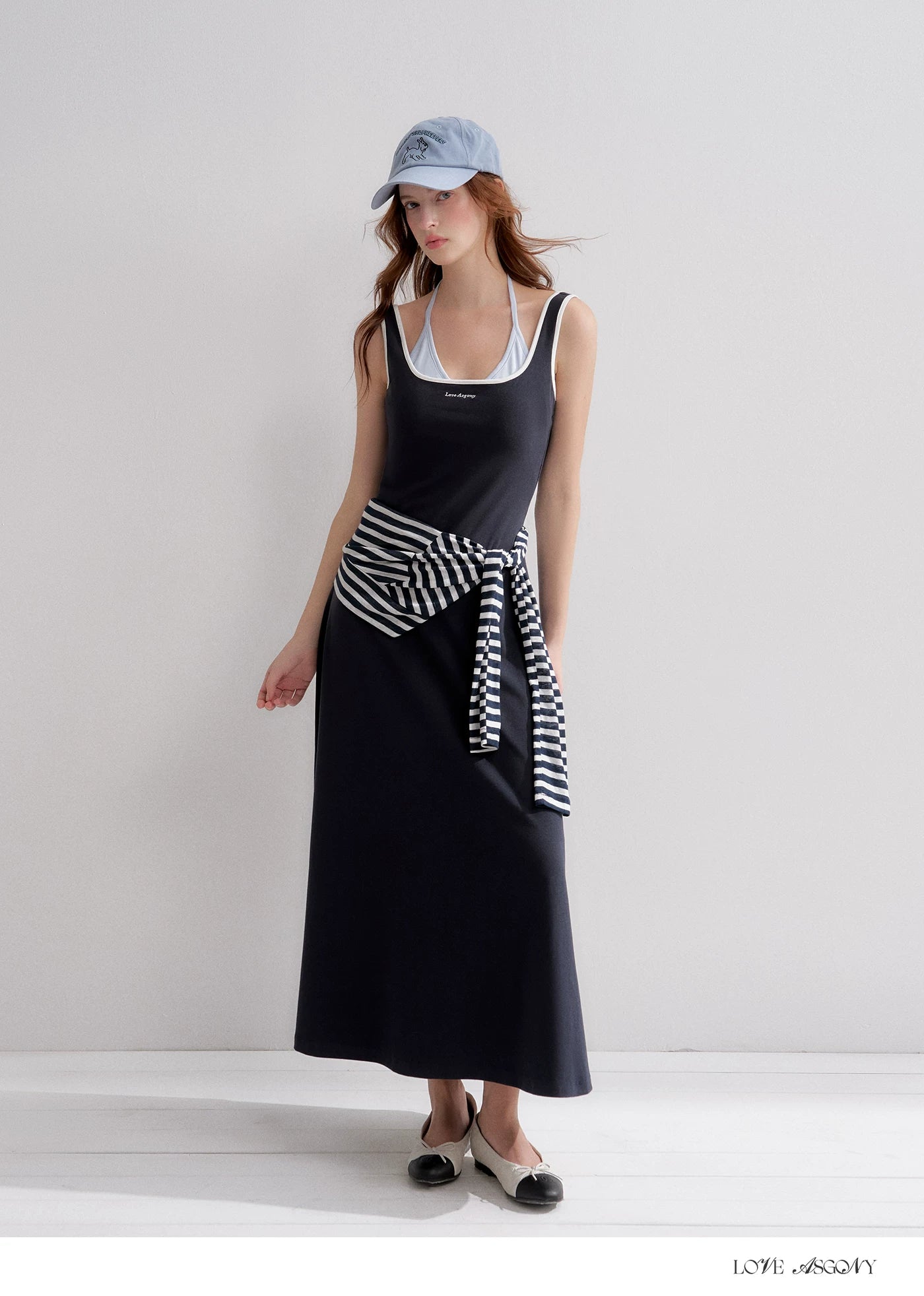 Contrast Color U-Neck Halter Knit Long Dress