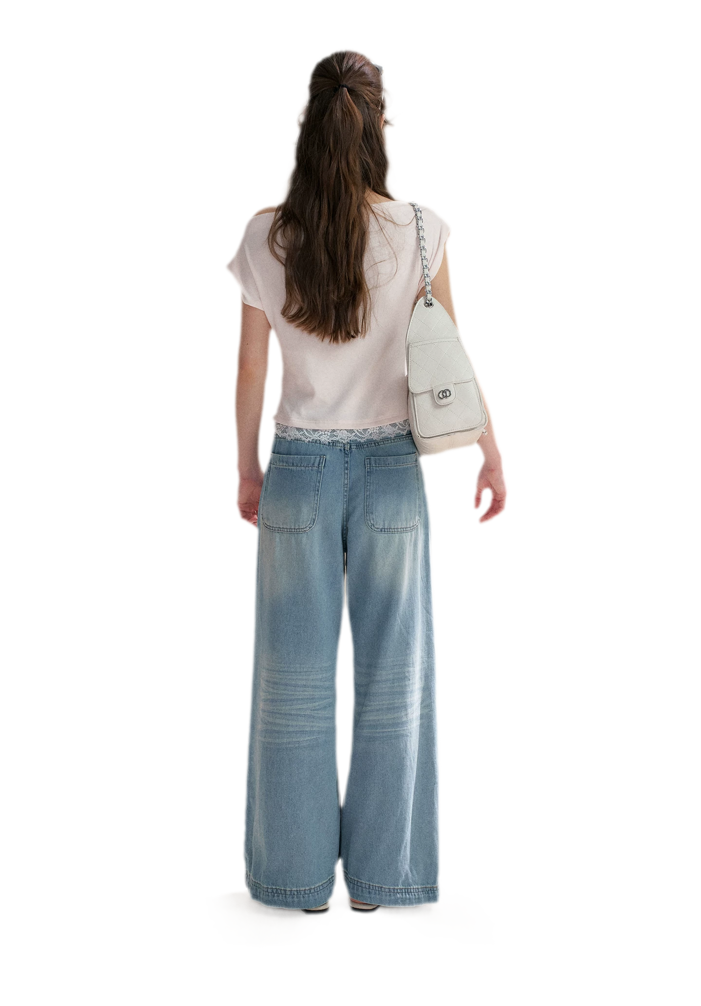 Lace Trim Asymmetric Short Sleeve T-Shirt