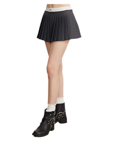Contrast Pleated A-Line Mini Skirt