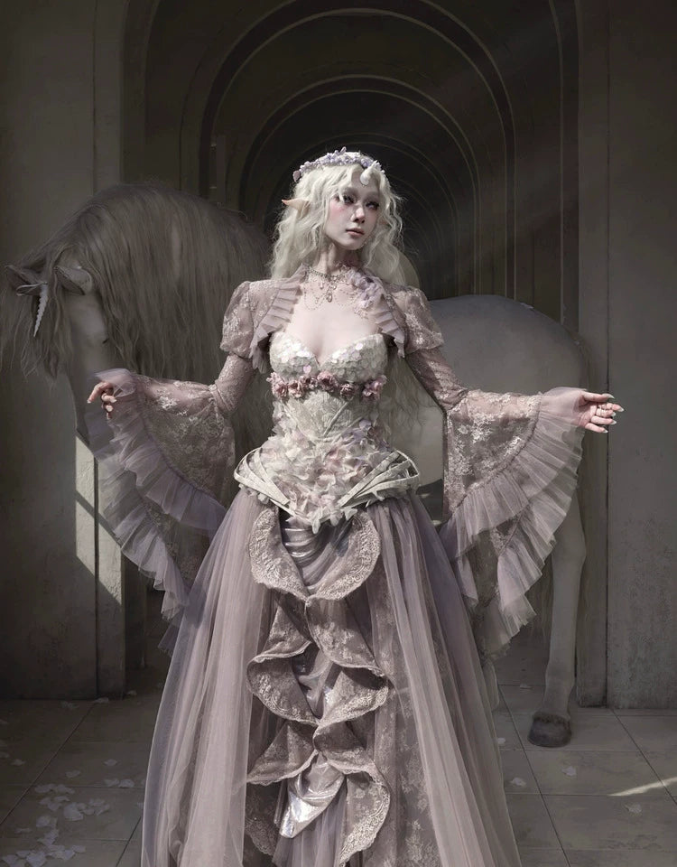 Sheer Lace Puff-Sleeve Capelet