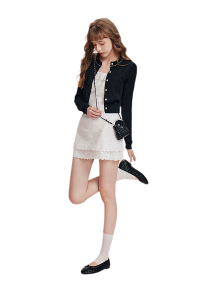 Cashmere Wave Trim Cardigan