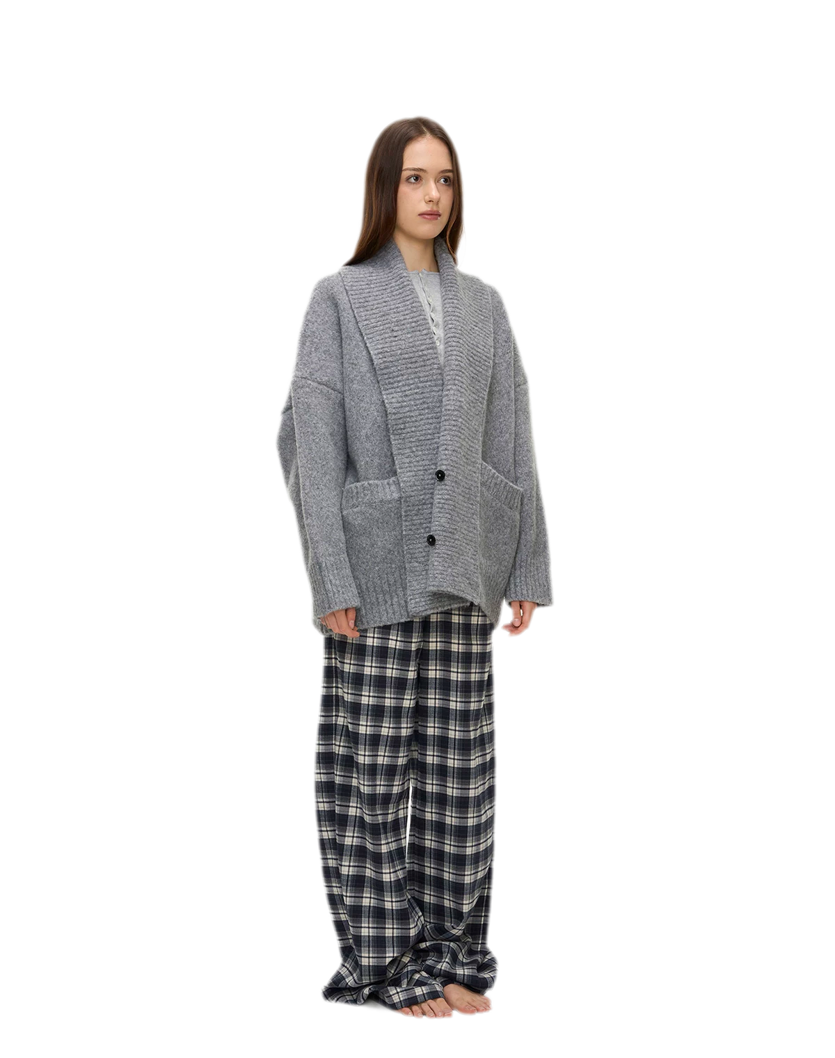 Brushed Plaid Wide-Leg Pants