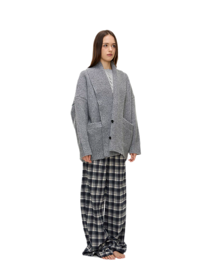 Brushed Plaid Wide-Leg Pants