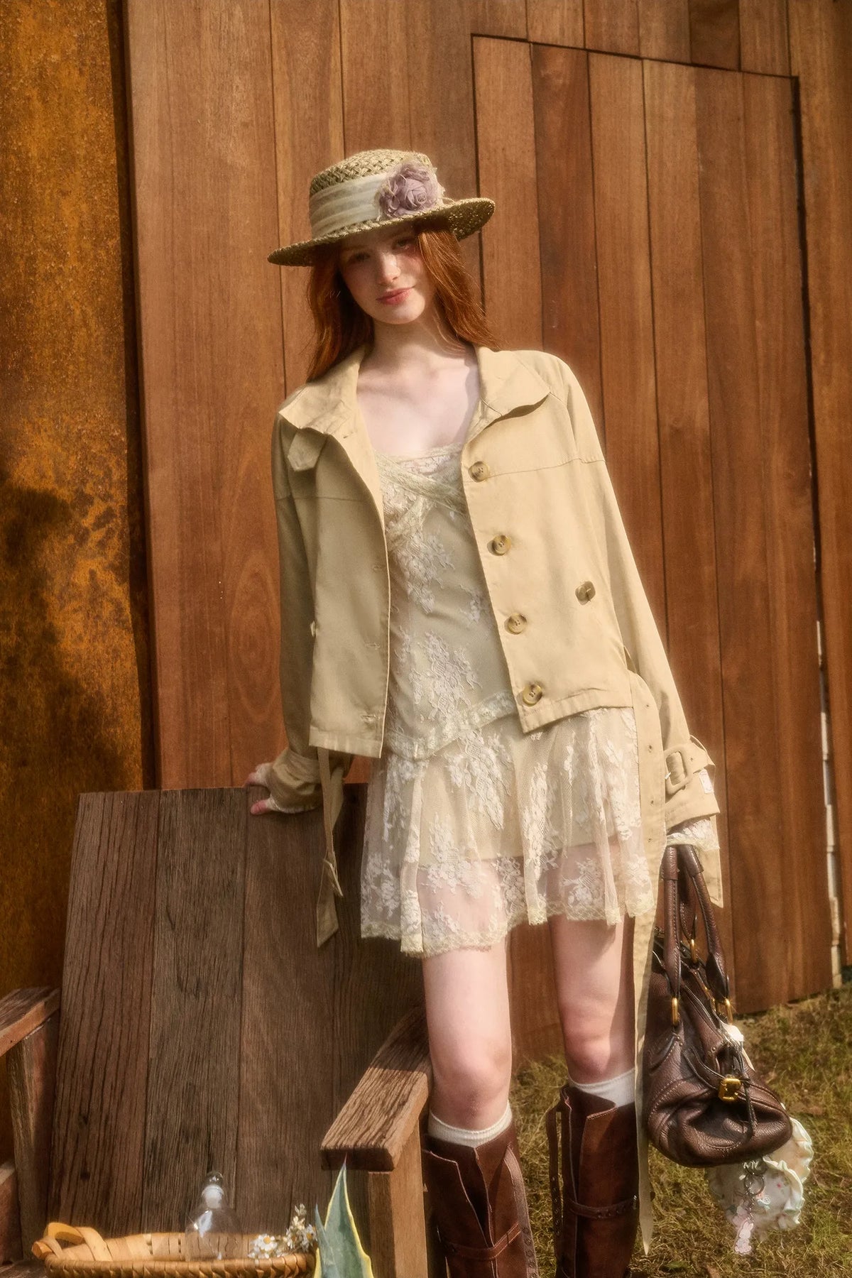 Woven Cropped Trench Jacket