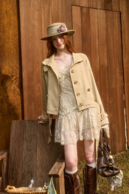 Woven Cropped Trench Jacket