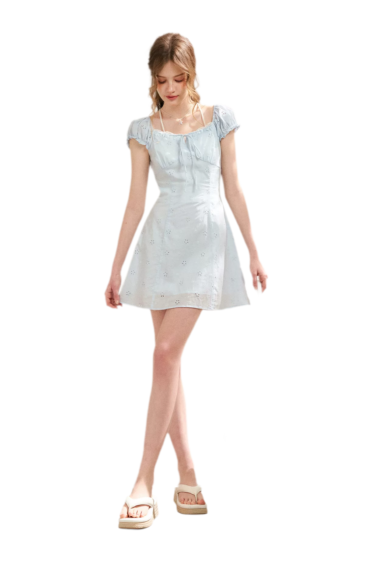 Embroidered A-Line Short Sleeve Dress