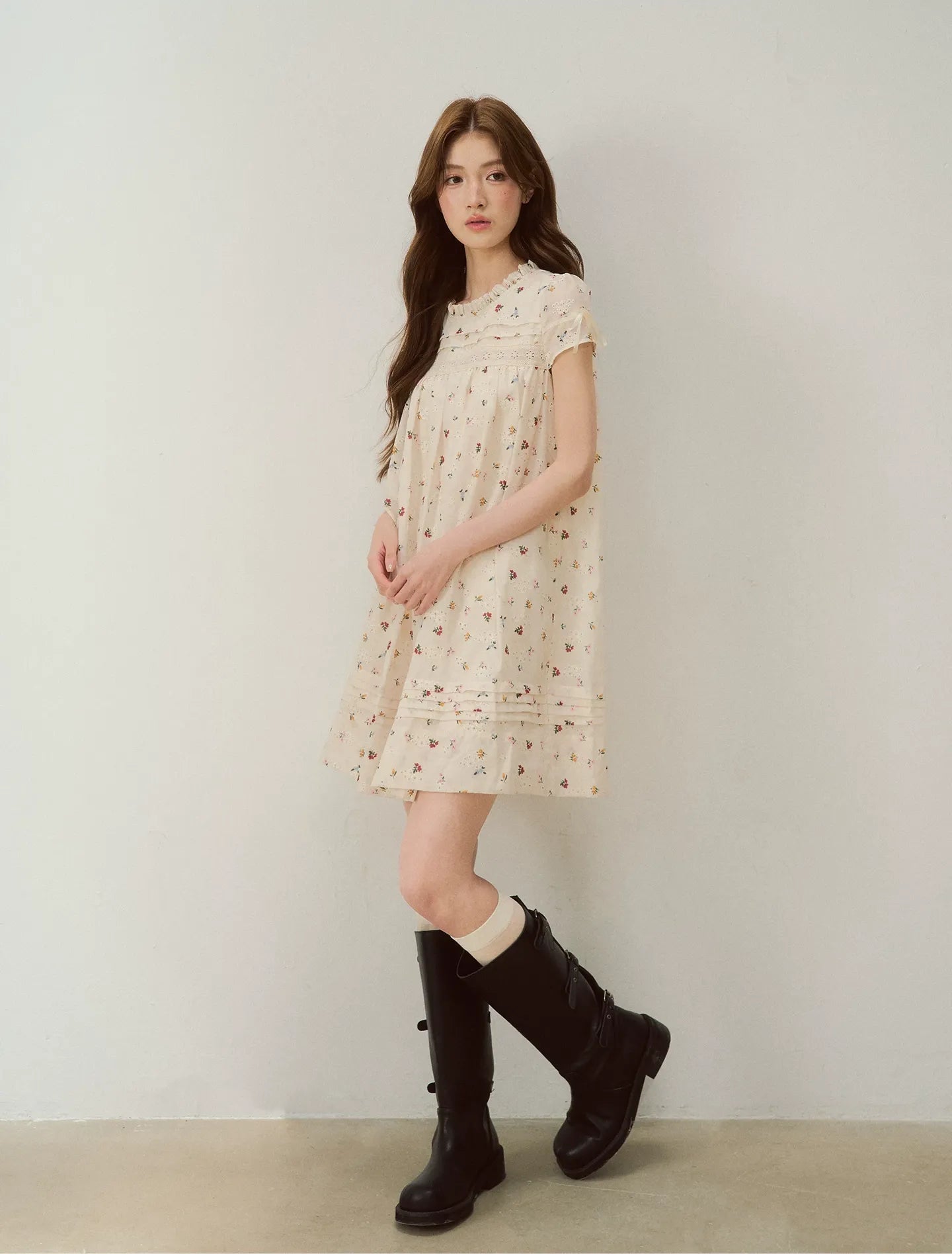 Embroidered Ruffle Dress