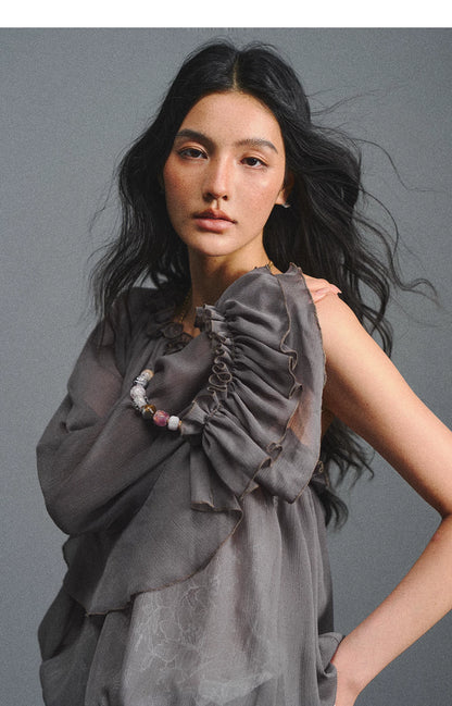 One-Shoulder Chiffon Blouse
