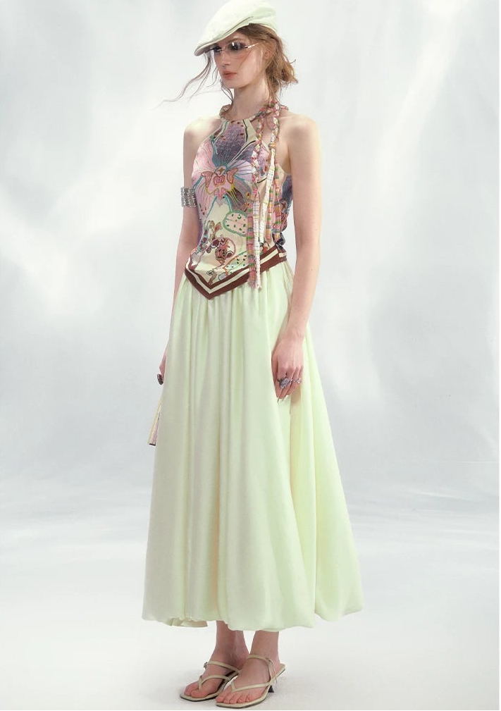 Reversible Satin Halter Top with Colorblock Weave