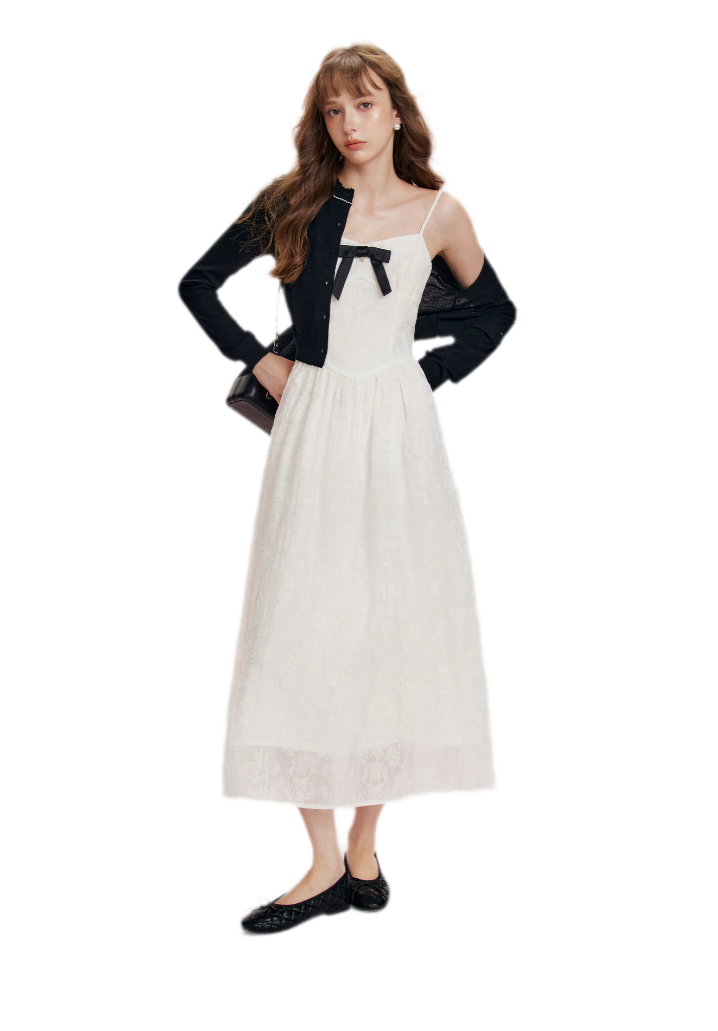 Flocked Bow Contrast Dress