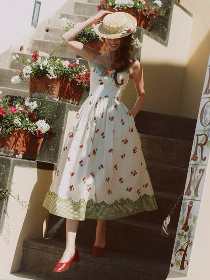 Cherry Print Fitted Dress