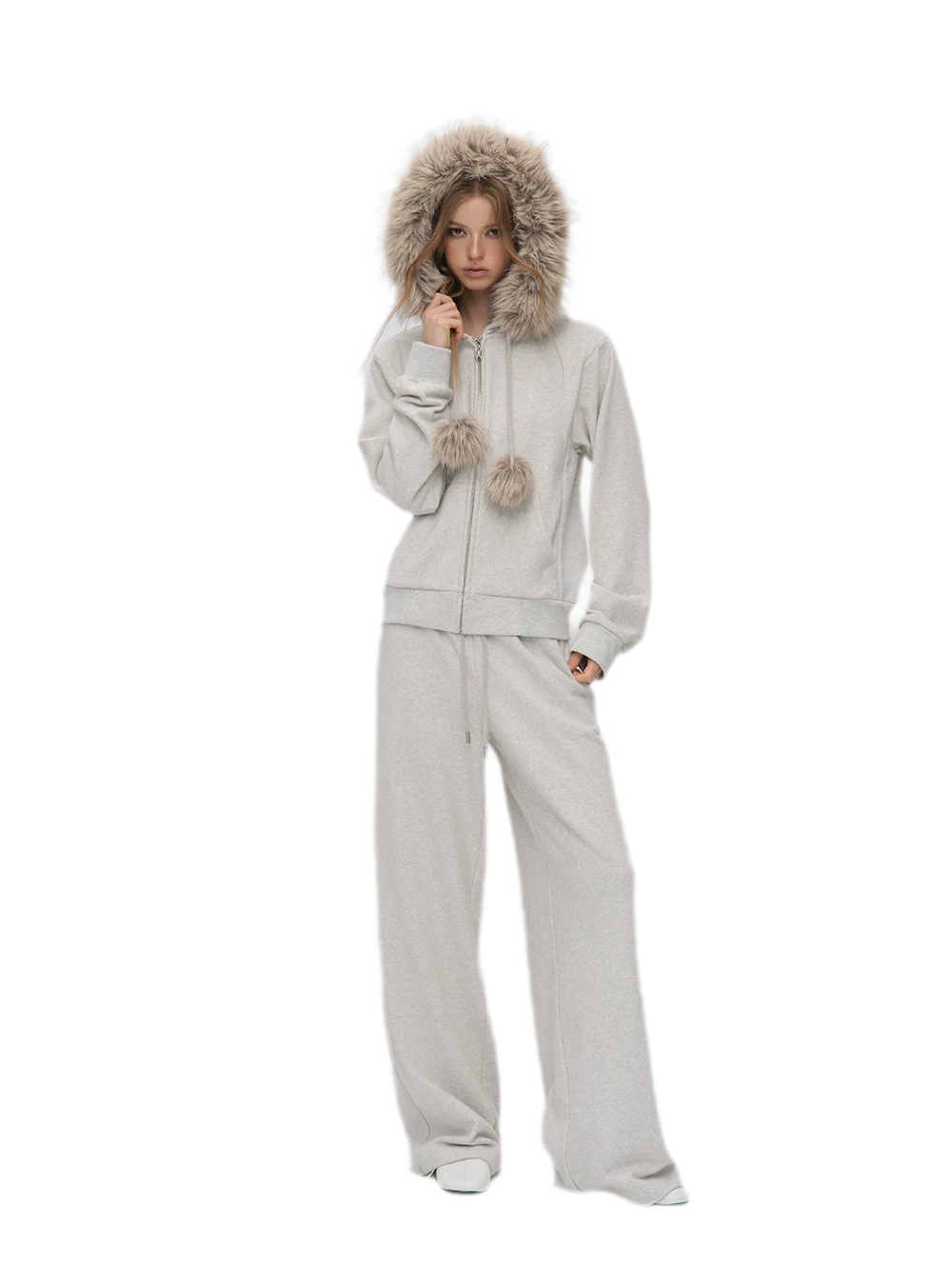Contrast Fur Hooded Tracksuit