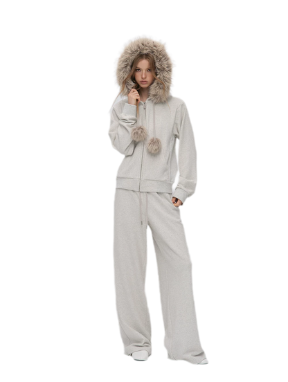 Contrast Fur Hooded Tracksuit