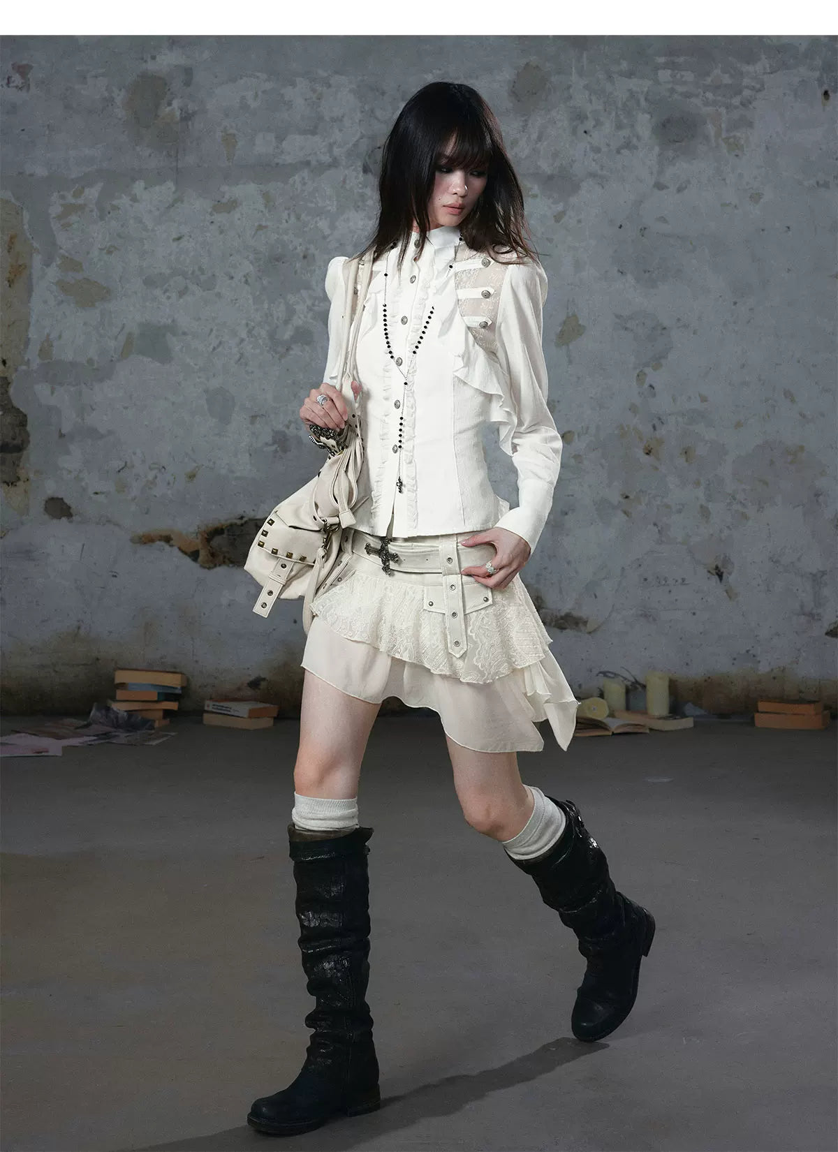 Lace Ruffle Waist Blouse