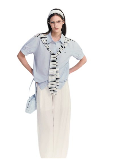 Striped Scarf Hem Shirt