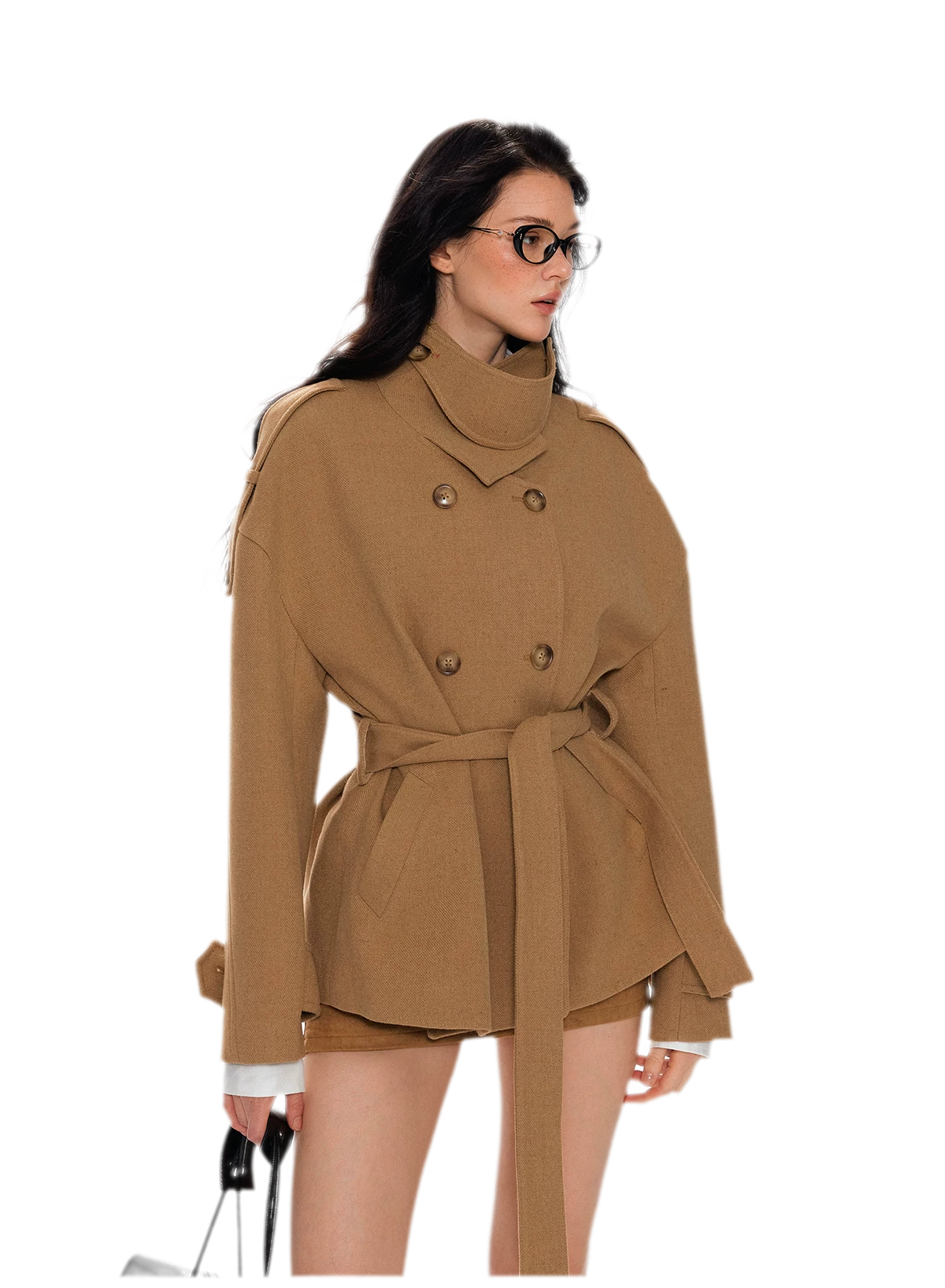 Wool Stand-Collar Belted Coat