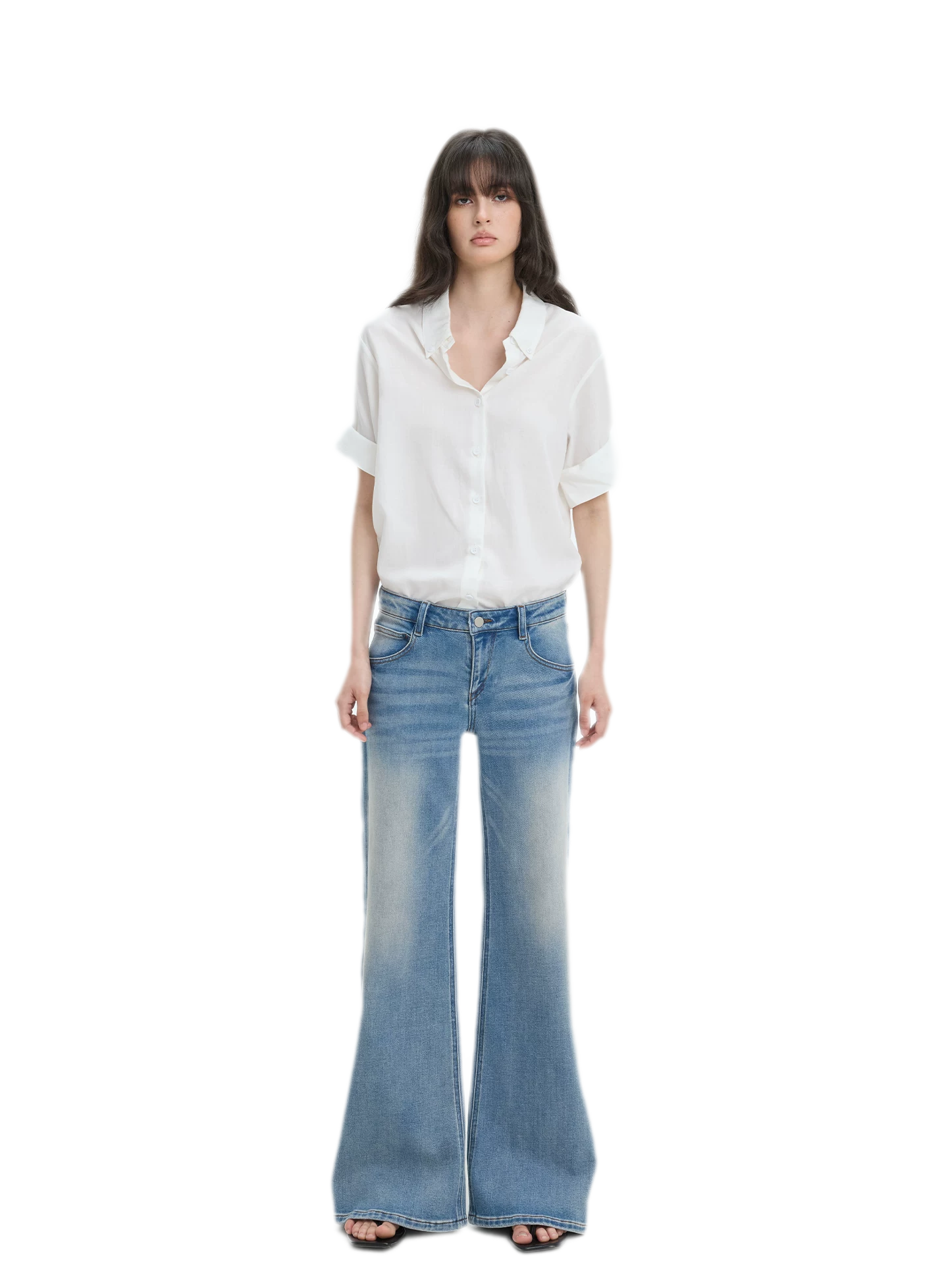 Washed Low-Rise Wide-Leg Jeans