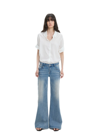 Washed Low-Rise Wide-Leg Jeans