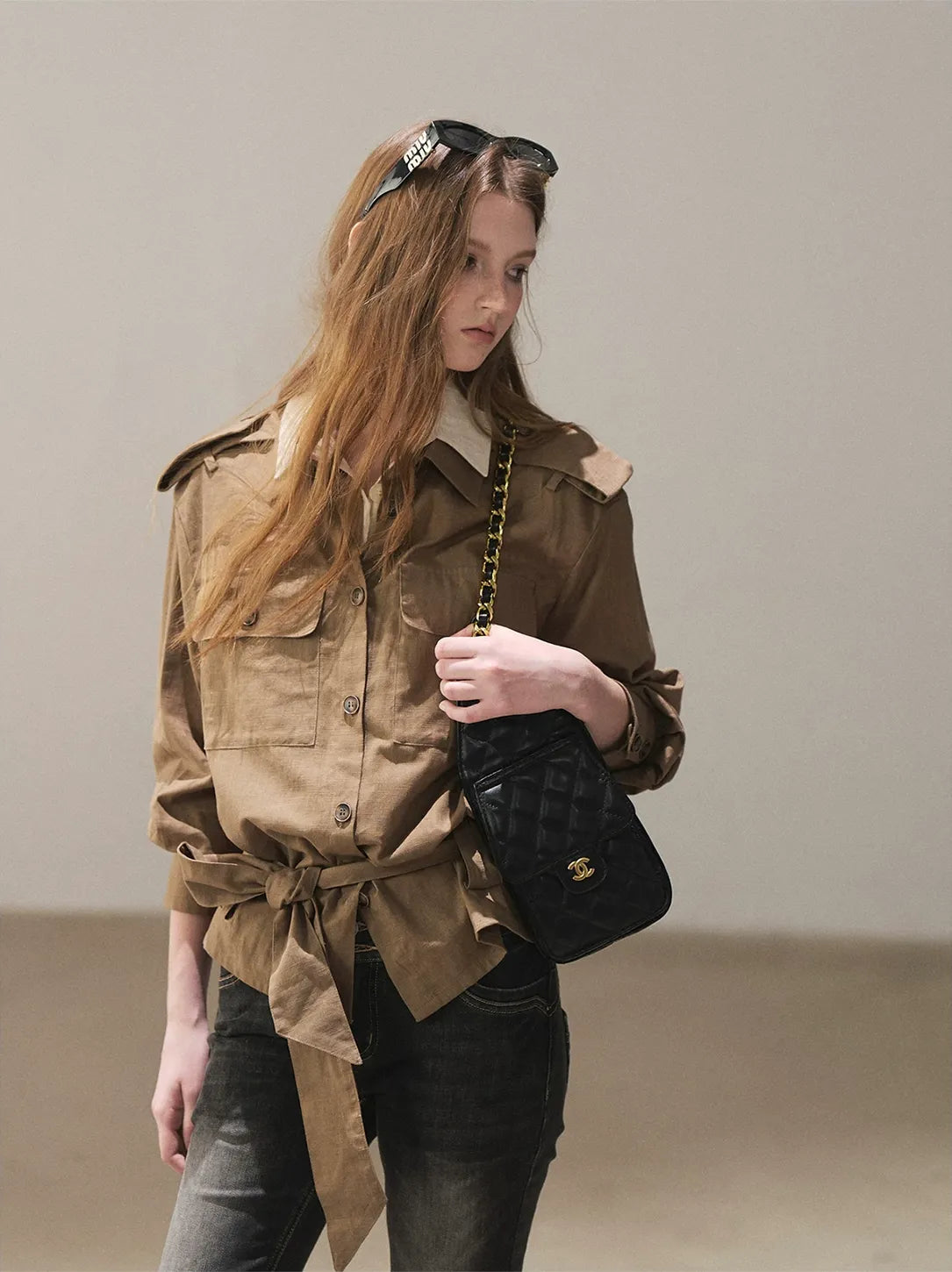 Cotton Linen Cinched Workwear Shirt