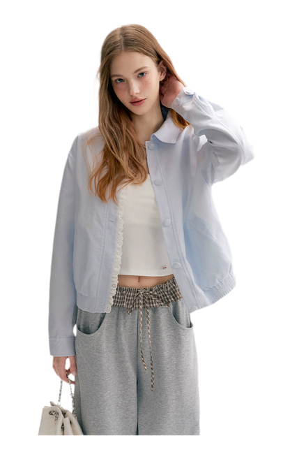 Ramie Cotton Lace-Trimmed Jacket