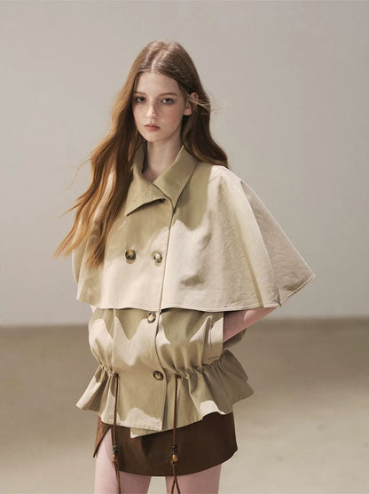 Drawstring Cape Trench Coat