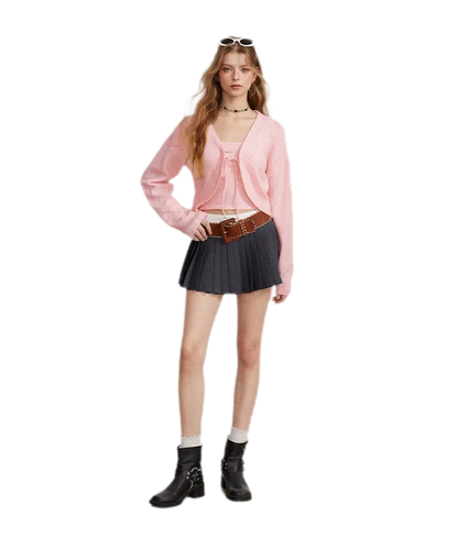 Diamond Knit Tie Cardigan Set