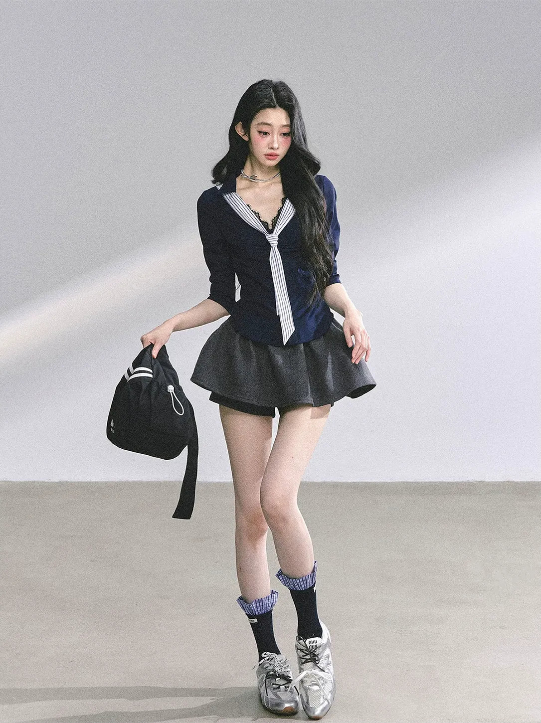 細條紋蕾絲 Polo 衫