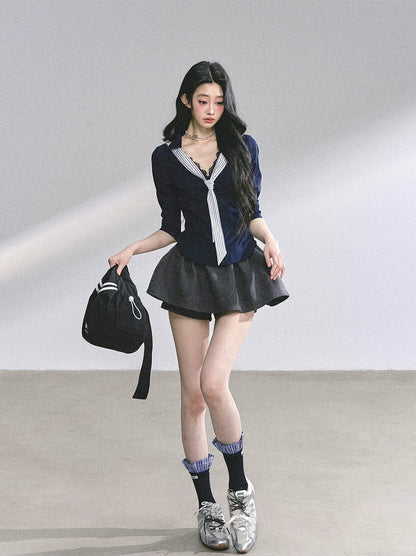 細條紋蕾絲 Polo 衫