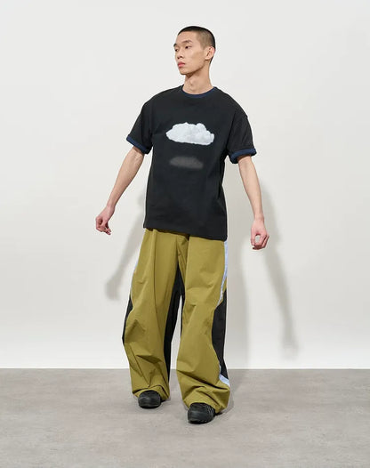 Pleated Color-Block Nylon Trousers