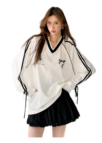 Colorblock Bow Embroidered Tee