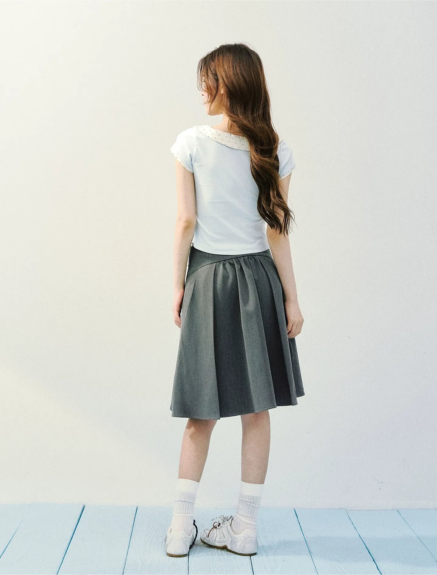 High Waist Pleated Midi Skirt