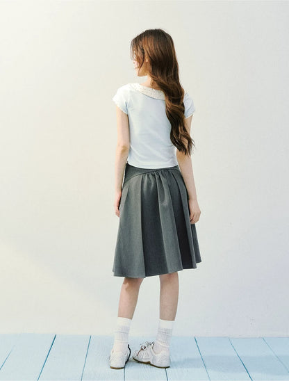 High Waist Pleated Midi Skirt