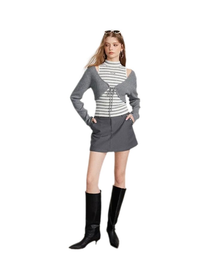 Contrast Stripe Knit Vest Set