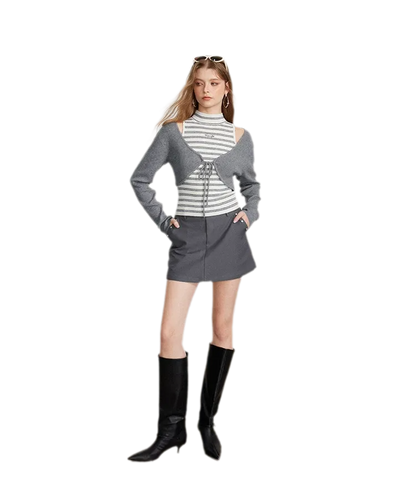 Contrast Stripe Knit Vest Set