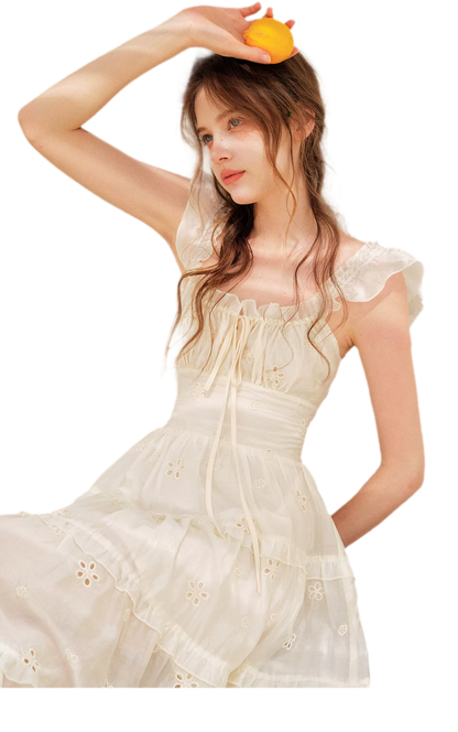 Embroidered Floral Tie-Waist Dress