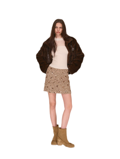 Sequin Tweed A-Line Skirt