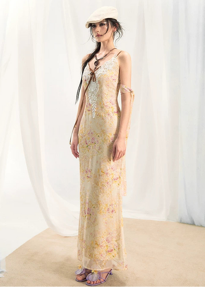 Iris Floral Lace Trim Vintage Dress