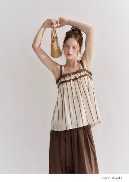 Striped Lace-Trim Tie-Front Camisole